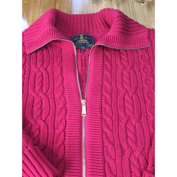 Ralph Lauren Red Cable Knit Sweater Full Zip Cardigan Womens 2X Old Money Preppy - Picture 9 of 10